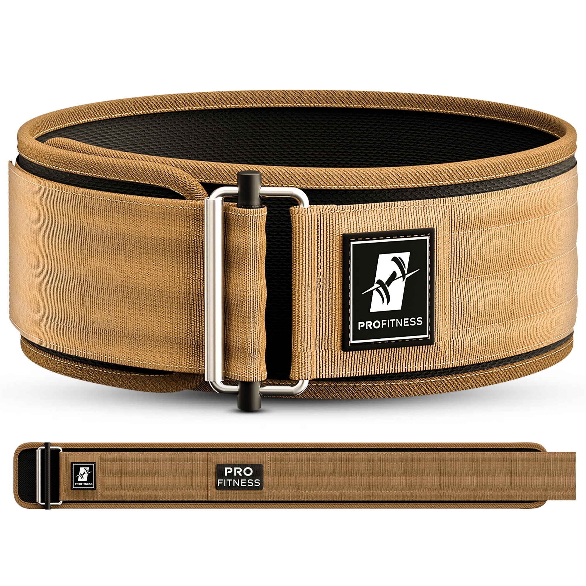 Black leather weightlifting belt with 'PROfitness' logo in front.
